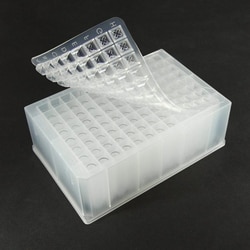 Analytical Sales & Services&nbsp;0.7mL Tapered/Round-Bottom Clear Glass Inserts in 96-Well Plate with Pierceable Cap Mat