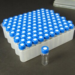 Analytical Sales & Services&nbsp;9mm, 2mL Clear Wide Mouth Twist Vials and Blue Caps with PTFE/Silicone Liners