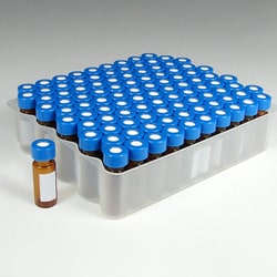 Analytical Sales & Services&nbsp;9mm, 2mL Amber Wide Mouth Twist Vials with Marking Spots and Blue Caps with PTFE/Silicone Liners