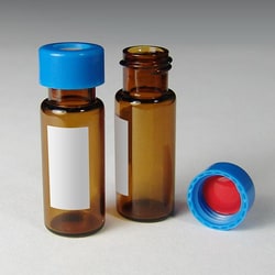 Analytical Sales & Services&nbsp;9mm, 2mL Amber Wide Mouth Twist Vials with Marking Spot and Blue Caps with Natural Rubber/PTFE Liners