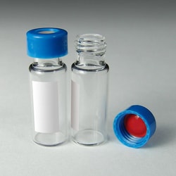 Analytical Sales & Services&nbsp;9mm, 2mL Clear Wide Mouth Twist Vials with Marking Spot and Blue Caps with Natural Rubber/PTFE Liners