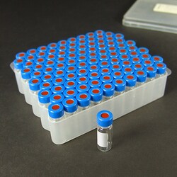 Analytical Sales & Services&nbsp;9mm, 2mL Clear Wide Mouth Twist Vials with Marking Spots and Blue Caps with PTFE/Silicone/PTFE Liners