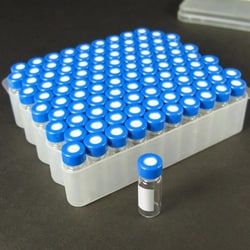 Analytical Sales & Services&nbsp;9mm, 2mL Clear Wide Mouth Twist Vials with Marking Spots and Blue Caps with Pre-Slit PTFE/Silicone Liners