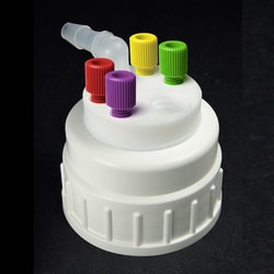 Analytical Sales & Services&nbsp;Canary-Safe Waste Cap, B53, with 4 Standard Tubing Ports & 1 Port for Barbed Adapter