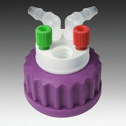 Analytical Sales & Services&nbsp;Canary-Safe Waste Cap GL45, 2 Standard Tubing Ports, 2 Ports for Barbed Adapters