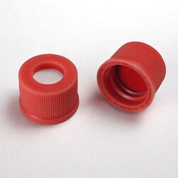 Analytical Sales & Services&nbsp;10mm Red Standard Screw Caps with Silicone/PTFE Liners - Pre-Assembled