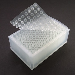 Analytical Sales & Services&nbsp;1mL Tapered/Flat-Bottom Clear Glass Inserts in 96-Well Plate with 99690 Silicone Pre-Slit Cap Mat