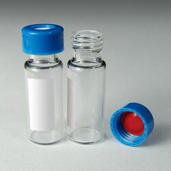 Analytical Sales & Services&nbsp;9mm, 2mL Clear Wide Mouth Twist Vials with Marking Spot and Blue Tight Fit Caps with Silicone/PTFE Liners.   *Direct Agilent Replacement.