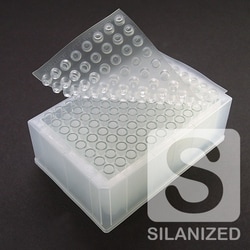 Analytical Sales & Services&nbsp;1mL Tapered/Round-Bottom Clear Glass Inserts in 96-Well Plate with Pre-Slit Clear Silicone Cap Mat - SILANIZED