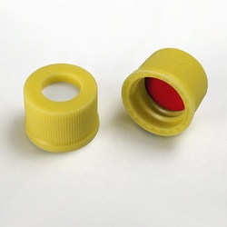 Analytical Sales & Services&nbsp;10mm Yellow Standard Screw Caps with Starburst Pre-Slit Silicone/PTFE Liners - Pre-Assembled