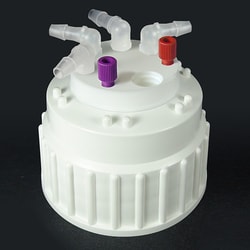 Analytical Sales & Services&nbsp;Canary-Safe Waste Cap, B83, with 2 Standard Tubing Ports & 4 Ports for Barbed Adapters