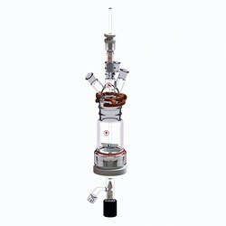 Ace Glass, Inc.&nbsp;100mL small volume filter reactor with four neck head #50 threaded body, 6mm stir shaft and bearing 100 micron polyethylene filter adapter. 0-5MM S/C valve body