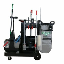 Enterprise Technology Solutions&nbsp;Unger  Cleaning Cart,f/Bathrooms,w/Straight Pole,EZClip,Black
