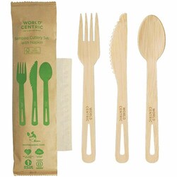 Enterprise Technology Solutions&nbsp;World Centric  Cutlery Sets,w/Napkin,Bamboo,Durable,Light-Weight,6.7