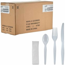 Enterprise Technology Solutions&nbsp;Genuine Joe  4-Piece Utensil Kit,Heavyweight Knife/Fork/Spoon,Napkin,1000/BX,1BX/CT,White