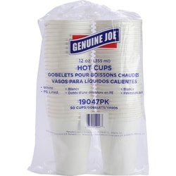 Enterprise Technology Solutions&nbsp;Genuine Joe  Hot Cups, Single Poly-Lined Wall, 12oz, 50/PK, 5PK/BD, White