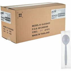 Enterprise Technology Solutions&nbsp;Genuine Joe  Soup Spoons,Disposable,Heavy-Weight,Polypropylene,IndividuallyWrapped,1000/BX,1BX/CT,White