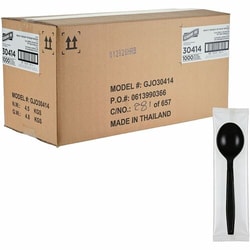 Enterprise Technology Solutions&nbsp;Genuine Joe  Soup Spoons,Disposable,Heavy-Weight,Polypropylene,IndividuallyWrapped,1000/BX,1BX/CT,Black