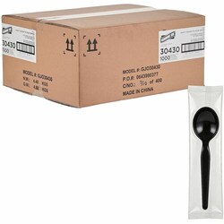Enterprise Technology Solutions&nbsp;Genuine Joe  Soup Spoons,Disposable,Polystyrene,Heavy-Weight,IndividuallyWrapped,1000/BX,1/CT,Black
