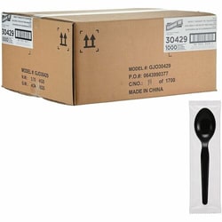 Enterprise Technology Solutions&nbsp;Genuine Joe  Spoons,Disposable,Polystyrene,Heavy-Weight,IndividuallyWrapped,1000/BX,1/CT,Black