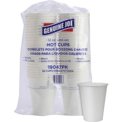 Enterprise Technology Solutions&nbsp;Genuine Joe  Hot Cups, Single Poly-Lined Wall, 12oz, 50/PK, White