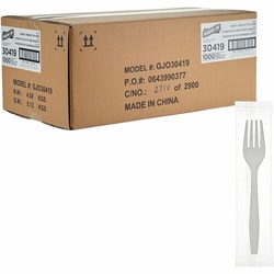 Enterprise Technology Solutions&nbsp;Genuine Joe  Forks,Disposable,Heavy-Weight,Polypropylene,IndividuallyWrapped,1000/BX,1BX/CT,White