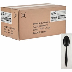 Enterprise Technology Solutions&nbsp;Genuine Joe  Soup Spoons,Disposable,Heavy-Weight,Polypropylene,1000/BX,1BX/CT,Black