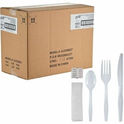 Enterprise Technology Solutions&nbsp;Genuine Joe  6-Piece Utensil Kit,Medium-Weight Knife/Fork/Spoon,Napkin,Salt/Pepper Packets,1000/BX,1BX/CT,White