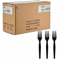 Enterprise Technology Solutions&nbsp;Genuine Joe  Forks,Disposable,Polystyrene,Heavy-Weight,1000/BX,1/CT,Black