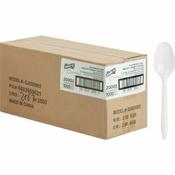 Enterprise Technology Solutions&nbsp;Genuine Joe  Spoon, Plastic, Medium-weight, 1000/CT, White