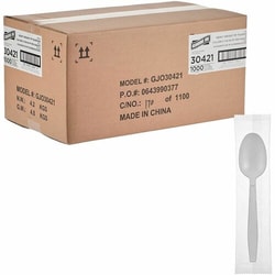 Enterprise Technology Solutions&nbsp;Genuine Joe  Spoons,Disposable,Heavy-Weight,Polypropylene,IndividuallyWrapped,1000/BX,1BX/CT,White