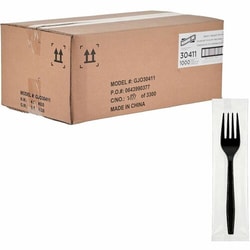 Enterprise Technology Solutions&nbsp;Genuine Joe  Forks,Disposable,Heavy-Weight,Polypropylene,IndividuallyWrapped,1000/BX,1BX/CT,Black