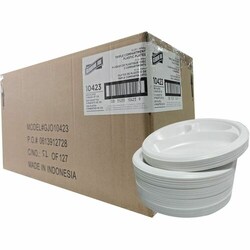 Enterprise Technology Solutions&nbsp;Genuine Joe  Plates,Plastic,3-Compartment,f/Hot&Cold Food,125/PK,4/CT,White