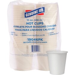 Enterprise Technology Solutions&nbsp;Genuine Joe  Hot Cups, Single Poly-Lined Wall, 10oz, 50/PK, White