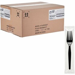 Enterprise Technology Solutions&nbsp;Genuine Joe  Forks,Disposable,Polystyrene,Heavy-Weight,IndividualllyWrapped,1000/BX,1/CT,Black