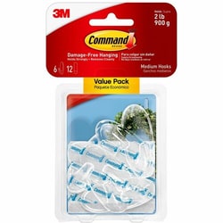 Enterprise Technology Solutions&nbsp;3M  Medium Hooks, w/Adhesive Strips, 6/PK, Clear