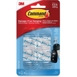 Enterprise Technology Solutions&nbsp;3M  Mini Hooks, w/Adhesive Strips,Holds 1/2 lb., 6/PK, Clear