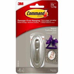Enterprise Technology Solutions&nbsp;3M  Decorative Adhesive Hook,Medium,Holds 3lbs,Metallic