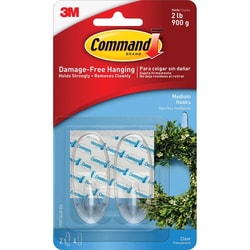 Enterprise Technology Solutions&nbsp;3M  Medium Hooks, w/Adhesive Strips, 2/PK, Clear