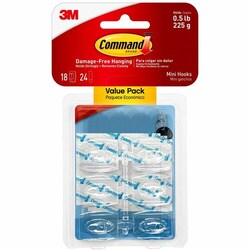 Enterprise Technology Solutions&nbsp;3M  Mini Hooks w/Adhesive Strip, 18/PK, Clear