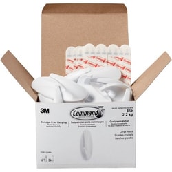 Enterprise Technology Solutions&nbsp;3M  Designer Hooks, Large, Plastic, White, 5 lb Capacity, 16 Hooks and 24 Strips/Pack