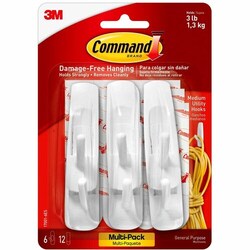 Enterprise Technology Solutions&nbsp;3M  Hooks, Reusable, Command Adhesive, Medium, 6/PK,White