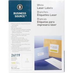 Enterprise Technology Solutions&nbsp;Business Source  Mailing Labels,Full Sheet,Laser/Inkjet,8-1/2