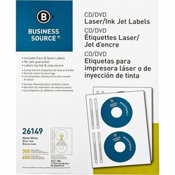 Enterprise Technology Solutions&nbsp;Business Source  CD/DVD Labels, Laser/inkjet, 300/PK, White