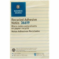 Enterprise Technology Solutions&nbsp;Business Source  Adhesive Note Pads, Recycled, Lined, 4