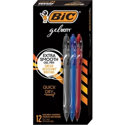 Enterprise Technology Solutions&nbsp;Bic  Pens,Retractable,QuickDryGel,0.7mmPoint,1Dozen,ASTBarrel/Ink
