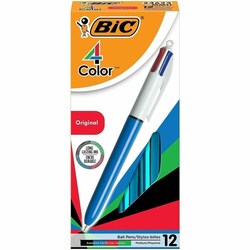 Enterprise Technology Solutions&nbsp;Bic  4-Color Ink Ballpoint Pen, Medium Pt, 12/BX,BE/WE Barrel/AST Ink