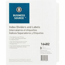 Enterprise Technology Solutions&nbsp;Business Source  Index Dividers, 3HP, 3-Tab, 25 Sets/BX, 8-1/2