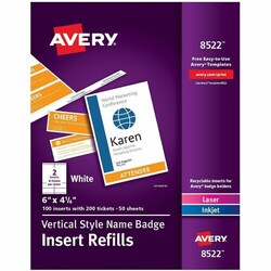 Enterprise Technology Solutions&nbsp;Avery  Insert Refills, f/Vertical Name Badges, 4-1/4