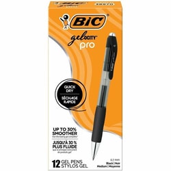 Enterprise Technology Solutions&nbsp;Bic  Pen,Gelocity Pro,Retractable,Medium,0.7mm,1 Dozen,Black